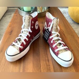 Converse Glittery Pink and Gold Platform High-Tops